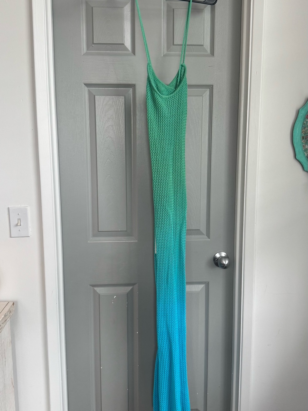 Sleeveless Ombre Knit Maxi Dress in Teal and Aqua